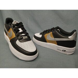 Nike Air Force 1 BG (GS) Sneakers Silver Black Gold  Boys Size 5 NEW IN BOX!